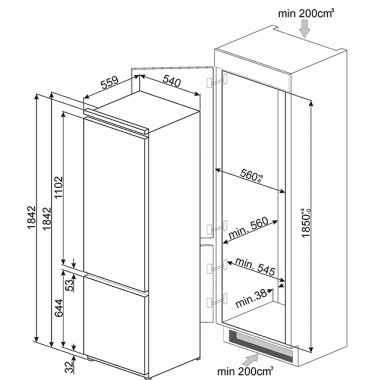 Встраиваемый холодильник Smeg C3180FP